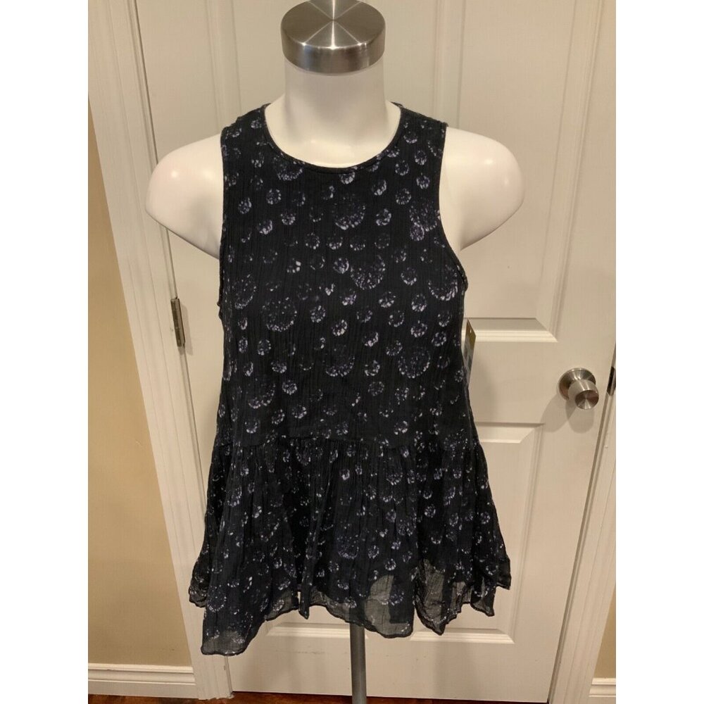 Tibi Navy Blue & White Floral Patterned A-Line Silk Tank Top, Size 6